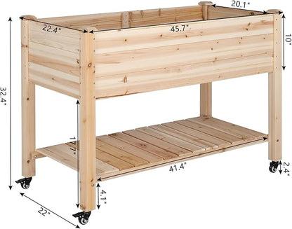 VINGLI Heavy Duty Raised Garden Bed with Bed Liner, Wood Elevated Planter with Legs for Vegetables Fruits Potato Onion Flower, Outdoor Sturdy Long Lasting Planter Box Kit (Elevated with Wheels)