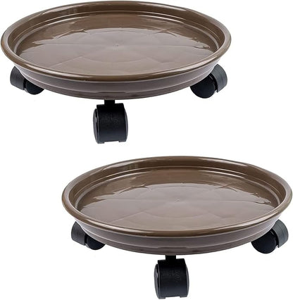 2Pcs Plant Caddy,Planter Pot Mover, Plant Pot Pallet Dolly Caster with Universal Wheels, Round Movable Planter Dolly Trolley Tray Pallet Outdoor Indoor Tree Flower Stand Planter (13 inch+2pcs+brown)