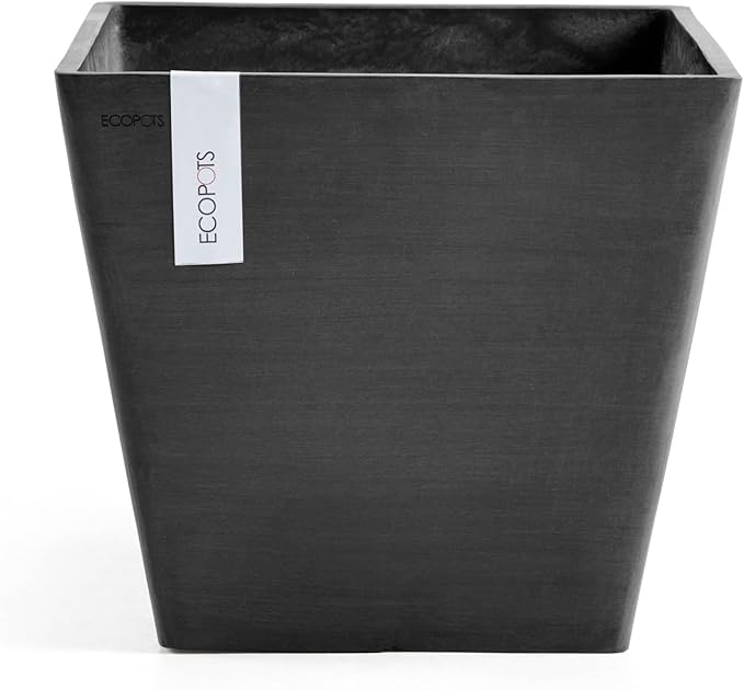 Ecopots Rotterdam Durable Modern Square Indoor/Outdoor Recycled-Based Composite Flower Planter, Dark Grey, 15.75"
