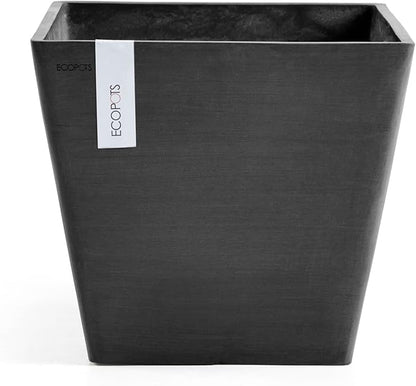 Ecopots Rotterdam Durable Modern Square Indoor/Outdoor Recycled-Based Composite Flower Planter, Dark Grey, 15.75"
