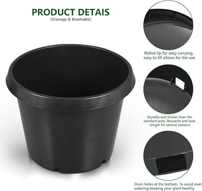 5-Pack 25 Gallon Round Planter Nursery Pots, Flower Plant Container Injection Molded Plastic Nursery Pot Gardening Pots for Indoor Outdoor Vegetables, Succulents, Black