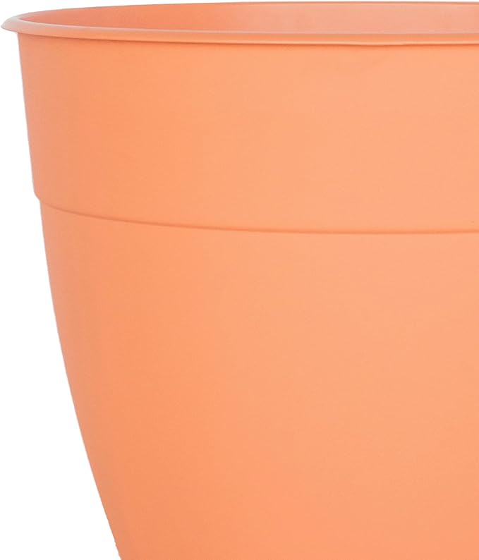 Bloem Dayton Planter with Saucer: 12" - Coral - 100% Recycled Plastic Pot, Removable Saucer, Elevated Feet, for Indoor and Outdoor Use, Gardening, 3 Gallon Capacity
