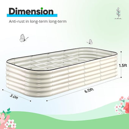 Quictent Galvanized Raised Garden Bed Kit Tall, 6x3x1.5 ft Oval Large Planting Box Strengthened by Crossbar, for Vegetables Outdoor, Beige