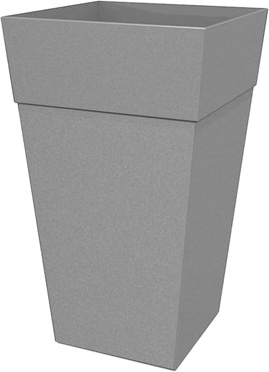 Bloem Tall Finley Tapered Square Planter: 25" - Cement Gray - Matte Textured Finish, 100% Recycled Plastic Pot, for Indoor and Outdoor Use, Gardening, 9 Gallon Capacity