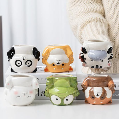 DIYOMR Cute Animal Planter Upside Down Ceramic Cartoon Succulent Pot Animals Shaped Small Flowerpot for Kid's Room Decoration Desktop Planting Ideas Creative Pen Holder - Plants Not Included (Dog)