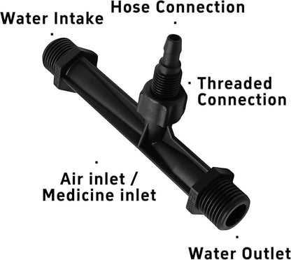 2Pcs 1/2 Inch Venturi Fertilizer Injector, Black Plastic Irrigation Mixer Tube, Agricultural Water System Device for Garden Farm Lawn
