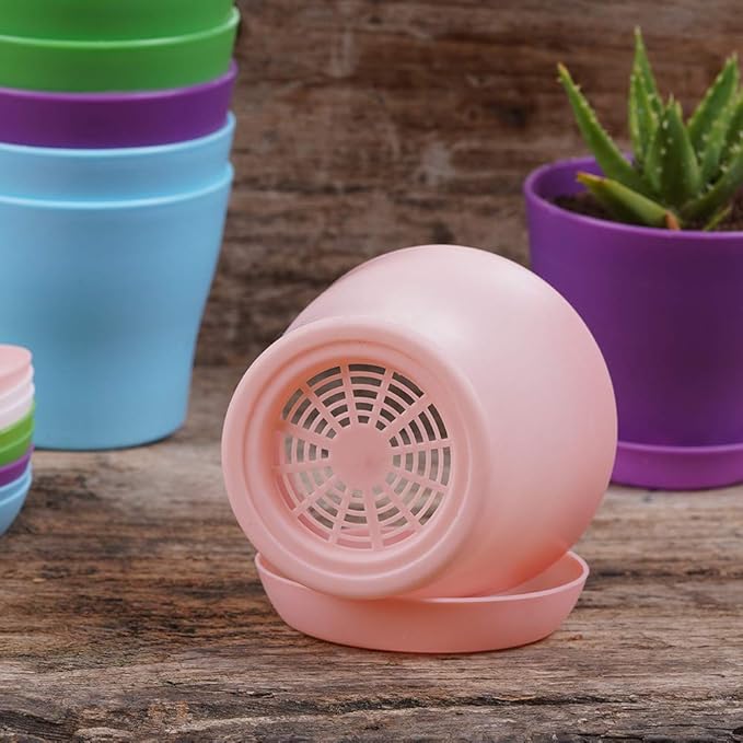 TDHDIKE 25 Pcs Plastic Planters Indoor Flower Plant Pots, Mini Flower Seedlings Nursery Pot/Planter/Flower Pot with Pallet, Modern Decorative Gardening Containers (Pink/White/Purple/Blue/Green)