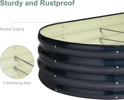 2Pcs Galvanized Steel Raised Garden Bed 8x2ft Oval - 17" Tall 9-in-1 Modular Planter Box for Vegetables/Flowers, Rust-Proof Metal Outdoor Planters Rubber Edging (Grey)