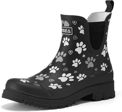 HISEA Ankle Rain Boots for Women Waterproof Chelsea Short Rubber Garden Shoes for Ladies Lightweight Fashion