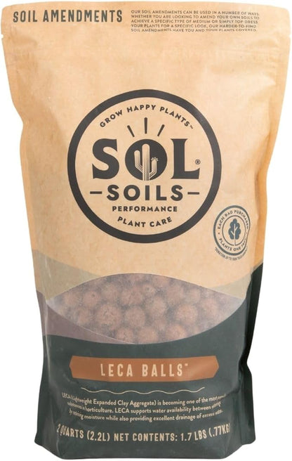 Sol Soils LECA Balls - Lightweight & 100% Natural Hydroponic Clay Pebbles for Plants - Soil Amendments to Improve Drainage, Aeration, and Support Healthy Root Growth - 2 Quarts