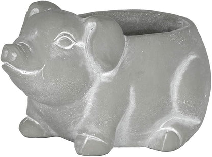 Classic Home and Garden Cement Buddies Animal Planter - Cute Desk Decoration - UV Coated Animal Vase w/Drain Plug -Succulent Plant Pot for Indoor/Outdoor Use (Pig Planter, Natural, Large)