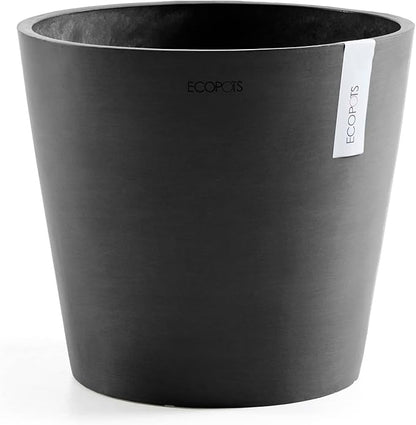 Ecopots Amsterdam Durable Modern Round Indoor/Outdoor Recycled-Based Composite Flower Pot Planter, Dark Grey, 16"