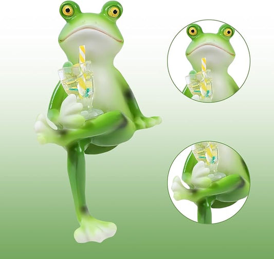 HPMAISON Miniature Frog Figurines Plant Decorations for Pots Resin Garden Frog Statue Cute Planter Hugger for Pot Fish Tank Mini Outdoor Yard Patio Fairy Garden Statue Desk Ornament (Juice Cup)