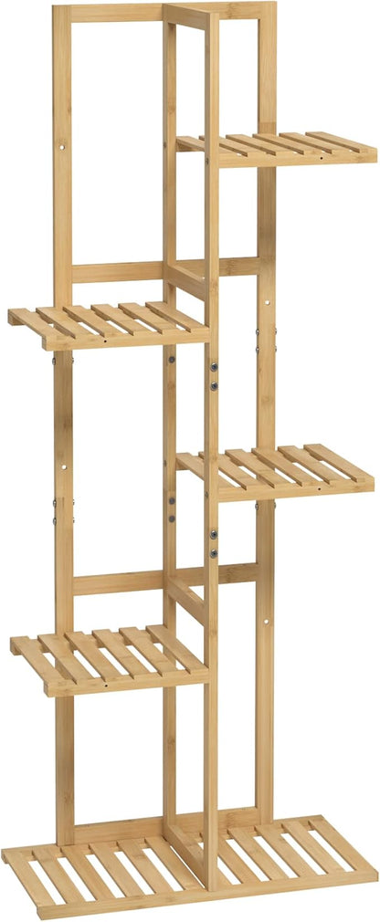 Laiensia Bamboo 5 Tier 6 Potted Plant Stand Rack Multiple Flower Pot Holder Shelf, Indoor&Outdoor Planter Display Shelves for Patio Garden, Living Room, Corner Balcony and Bedroom,Wood Color