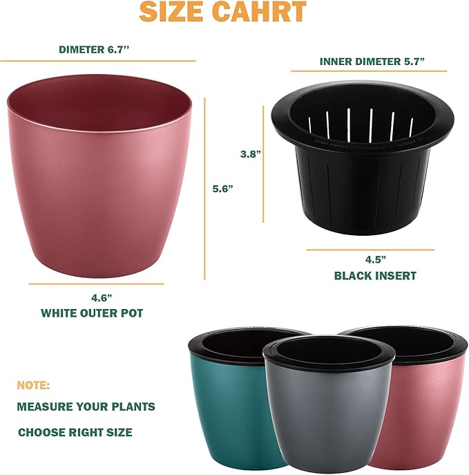 Planterhoma Premium 5 Pack Self Watering Pots for Indoor Plants, Blue and Gold, 6.7 inch