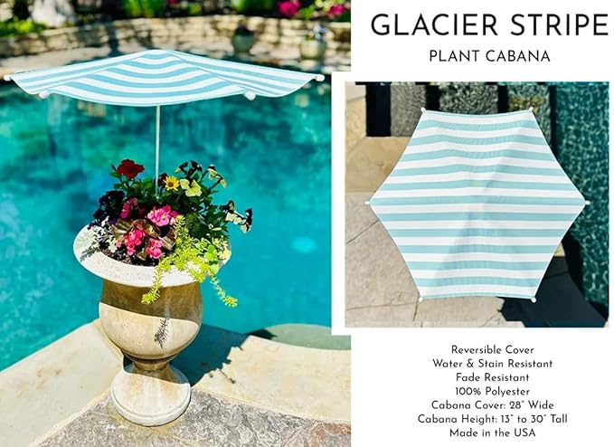 Fixed Plant Shade for Potted Plants 28" x 30" Outdoor Container Sun Shade Cover Premium Fabric Canopy with Fiberglass Frame & Soil Anchor Stripes & Solids Assembly Required