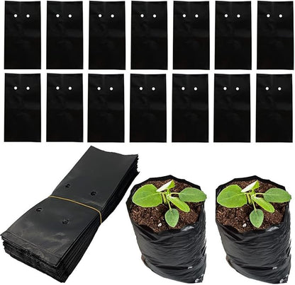 DredQcco 100PACK Plant Grow Bags,Thicken PE Seedling Bag Fruit Tree Seedling Cup Bonsai Planting Bag with Breathable Holes for Garden Black Planting Bags Nursery Bags (4.7'' Dia x 8'' H)