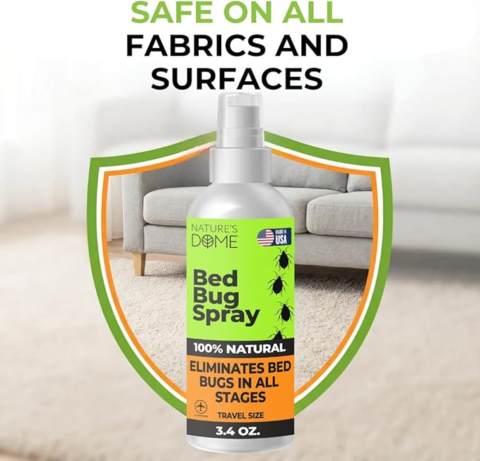 Nature's Dome Bed Bug Spray – 100% Kill Rate, Natural Bed Bug & Mite Killer, Destroys Eggs, Kills Resistant Strains, Long-Lasting Protection, Safe for Home Use (3.4 Fl Oz (Pack of 1))