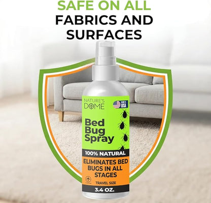 Nature's Dome Bed Bug Spray – 100% Kill Rate, Natural Bed Bug & Mite Killer, Destroys Eggs, Kills Resistant Strains, Long-Lasting Protection, Safe for Home Use (3.4 Fl Oz (Pack of 1))