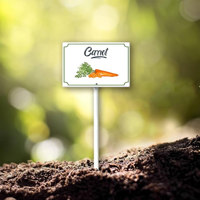 Boylee 8x12inch Aluminum Carrot Garden Signs With Stake For Vegetables, Herbs, Flowers & Potted Plants