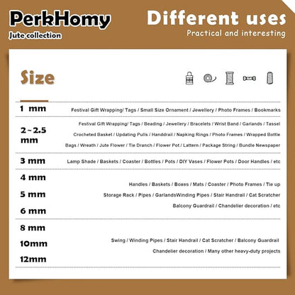 PerkHomy 1100FT Jute Twine String 2mm 3ply Natural Thin Twine for Craft Gardening Gift Wrapping Packing Material Wedding Christmas Decoration Bulk