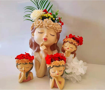 Head Planter Succulent Pots Face Flower Pot Cute Resin Cactus Planters with Drainage Creative Decorations, Gift for Women, Man, Office and Garden Decor, 7.3x6.5x10.6inch
