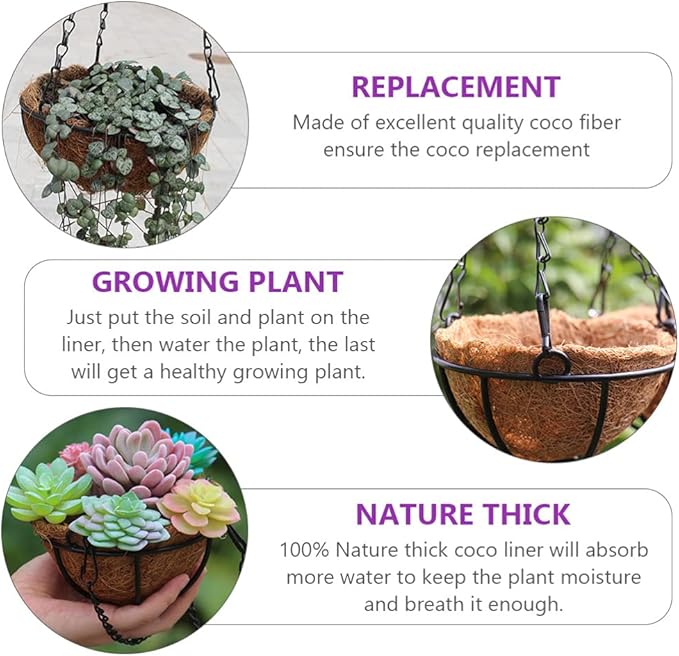 Cabilock 1set Coconut Fiber Flowerpot Liners Hanging Planter Inserts for Home Gardening Balcony Decor Wedding Arrangements Light Brown