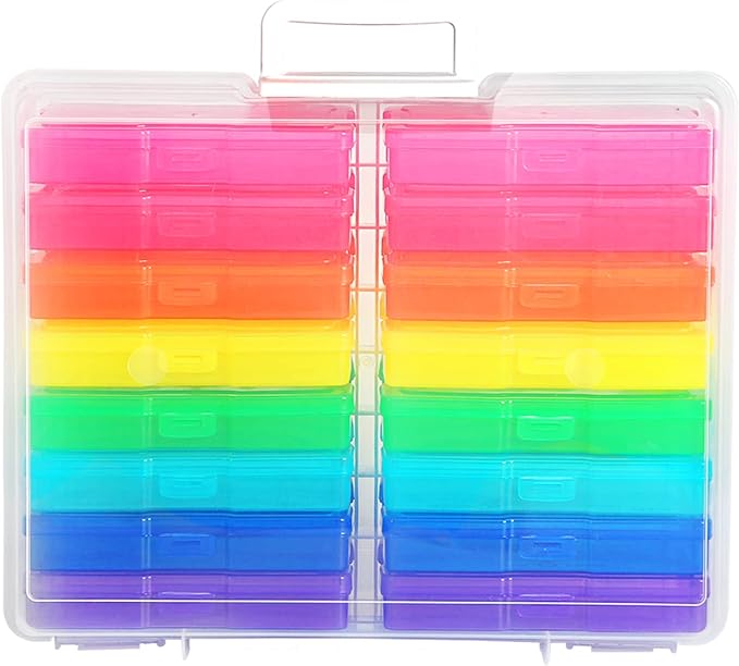 4" x 6" Photo Storage Case with Handle, 16 Inner Photo Organizer Keeper, Extra Large Storage Picture Boxes, Seed Storage, Transparent Craft Keeper (Multicolor-16 Pack Inner Box)