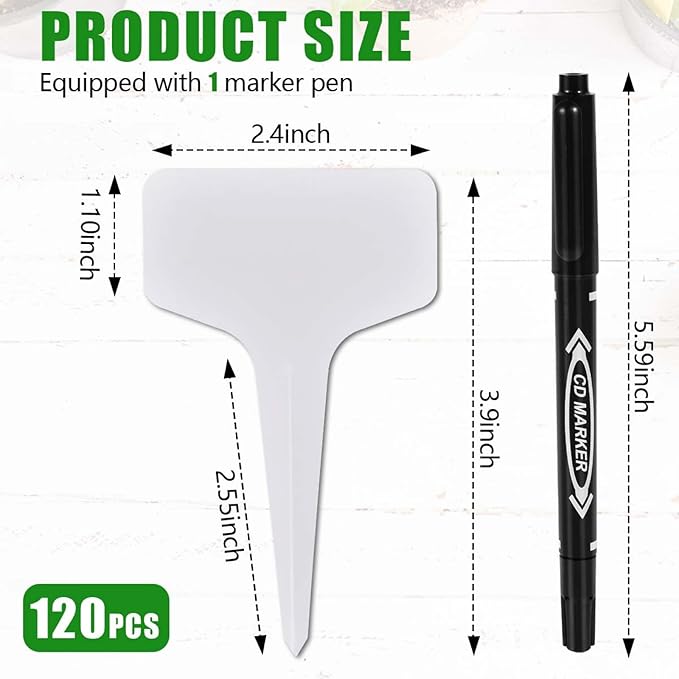 WSSROGY 120 Pcs T-Type Plastic Garden Plant Labels Tags Markers with Marker Pens for Outdoor Plants Name
