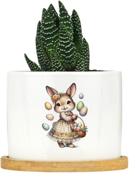 DreamAutumn Easter Bunny Ceramic Planters Ceramic Pots with Saucers Orchid Pots for Plants Succulents Pots Office Desk Garden Balconys New Home Decor,Gifts for Mom Mother Grandmother