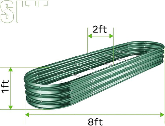 Land Guard 8×2×1ft Galvanized Raised Garden Bed Kit, 108 Gallon Capacity Raised Garden Boxes Outdoor, Oval Metal Raised Garden Beds for Vegetables, Forest Green (with 10 Connecting rods)