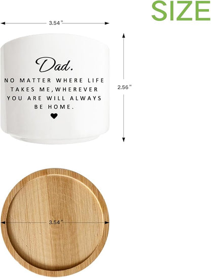 Succulent Planter Pot for Dad - Cute 3 Inch Plant Dad Gift from Daughter or Son with Bamboo Tray, Best Fathers Day Birthday Gardening Gifts for Dad, Grandpa, Husband