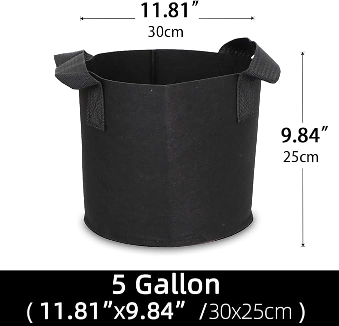 Grow Bags,Growing Pot Bags Garden Grow Bag Indoor Outdoor Fabric Aeration Plant Pot Container Flower Vegetable Pouch (Black,5 Gallon)