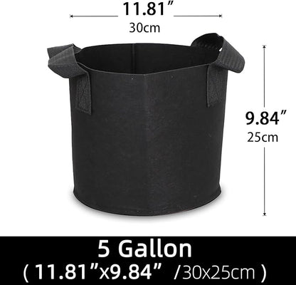 Grow Bags,Growing Pot Bags Garden Grow Bag Indoor Outdoor Fabric Aeration Plant Pot Container Flower Vegetable Pouch (Black,5 Gallon)