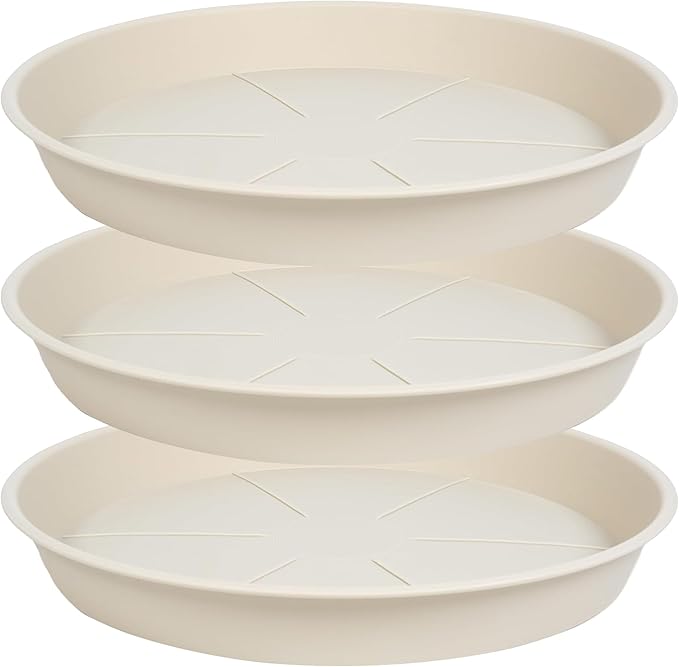 3 Pack of Plant Saucer 16 inch, Large Heavy Duty Plastic Saucers Round, Plant Drip Trays for Indoors Outdoor, Plant Water Tray for Planters, Beige