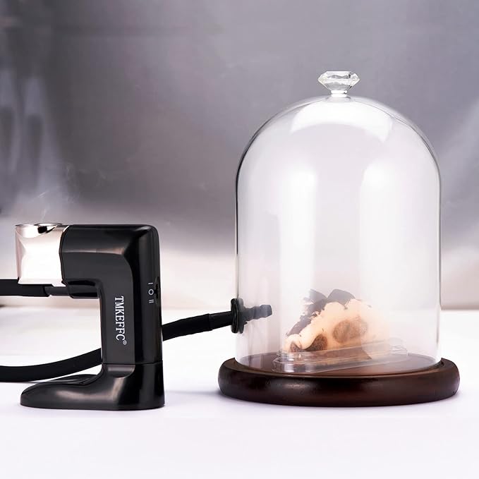 Smoking Cloche For Food Drinks With Wood Base, Cocktails Smoke Infuser Accessory, Glass Dome for Smoker Gun