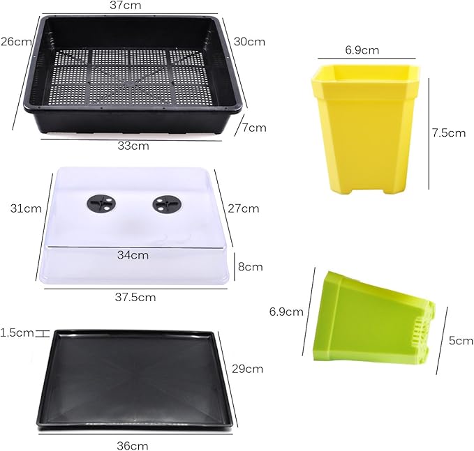 eZAKKA Seedling Starter Trays, 15x12 inches Seed Plant Grow Starting Germination Kit Greenhouse Humidity Domed Propagator Trays with 20 Pieces Square Seed Starter Pots for Seedling, Flower, Garden