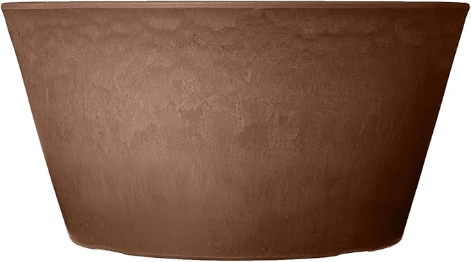 Arcadia Garden Products PSW Pot Collection TD25C Plastic/Stone/Wood Composite Shallow Bulb Pan - No Drainage Hole (Drillable), Planter for Succulents, Bonsai, Fairy Gardens, Herbs, 10-inch, Chocolate
