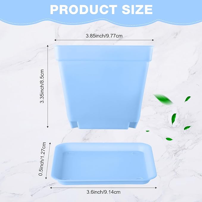 Amyhill 4 Inch Flower Pots Square Plants Nursery Pot Plastic Plant Seedling Pots Nursery Transplanting Planter Container with Saucer for Indoor Herbs Succulent Balcony Garden(Blue,100 Pcs)