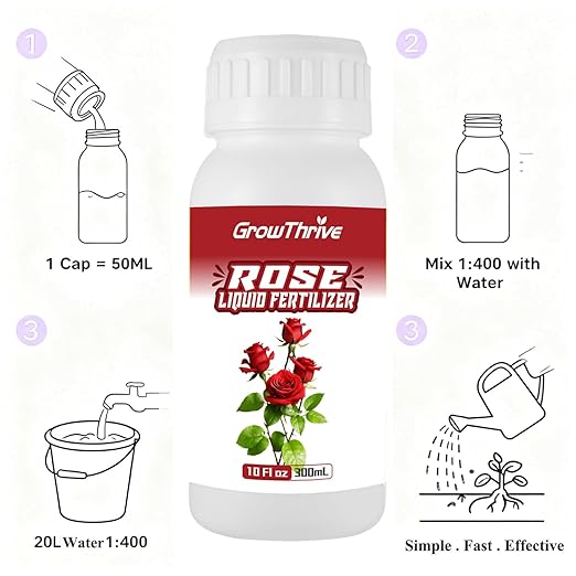 Rose Liquid Fertilizer 300ml – Organic Rose Plant Food with Probiotics, Natural Flower Fertilizer for Bigger Blooms, Greener Leaves & Healthy Roots – Concentrated 1:400 Formula