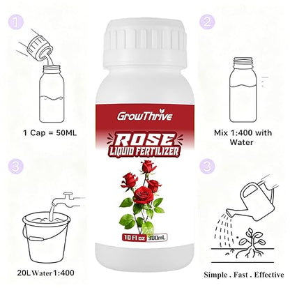 Rose Liquid Fertilizer 300ml – Organic Rose Plant Food with Probiotics, Natural Flower Fertilizer for Bigger Blooms, Greener Leaves & Healthy Roots – Concentrated 1:400 Formula