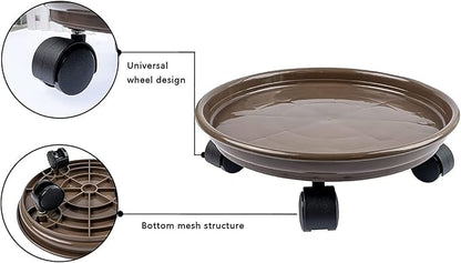 2Pcs Plant Caddy,Planter Pot Mover, Plant Pot Pallet Dolly Caster with Universal Wheels, Round Movable Planter Dolly Trolley Tray Pallet Outdoor Indoor Tree Flower Stand Planter (11.8 inch+2pcs+brown)