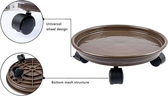 2Pcs Plant Caddy,Planter Pot Mover, Plant Pot Pallet Dolly Caster with Universal Wheels, Round Movable Planter Dolly Trolley Tray Pallet Outdoor Indoor Tree Flower Stand Planter (15.5 inch+2pcs+brown)