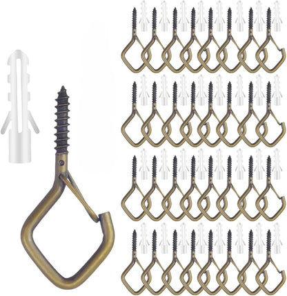 12-Pack Heavy-Duty Bronze Screw Eye Hooks with Safety Clips | Metal Ceiling Hooks for Hanging Plants, Wind Chimes, Bird Feeders & Indoor/Outdoor Lights