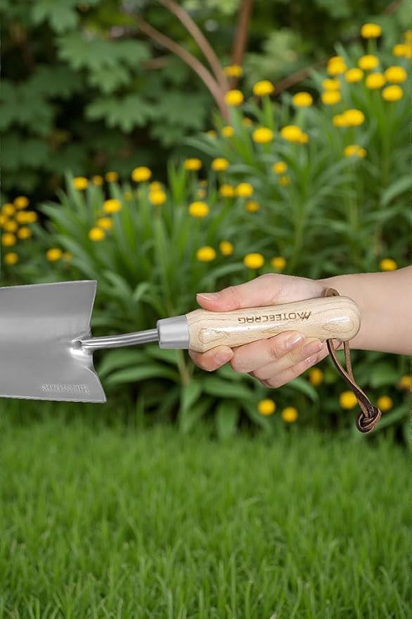 Heavy Duty Garden Trowel Stainless Steel Hand Shovel with Comfortable Grip Wood Handle for Digging, Weeding and Transplanting