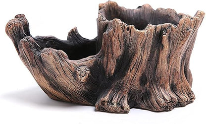 DIYOMR Cement Driftwood Planter Pots Imitation Stump Log Concrete Flower Succulent Pot/Container (8.3" L x 4.7" W x 3.5" H,Brownish Red)