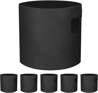 5 Pack 2 Gallon Grow Bags - Black Breathable Fabric Pots Heavy Duty Aeration Fabric Pots Thickened Nonwoven Fabric Pots Plant Grow Bags with Handle
