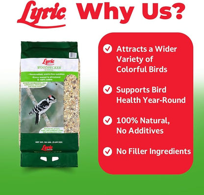 Lyric Woodpecker Wild Bird Seed for Outside Feeders, Shelled, No Waste Bird Seed with Nuts & Dried Fruit, 20 lb Bag