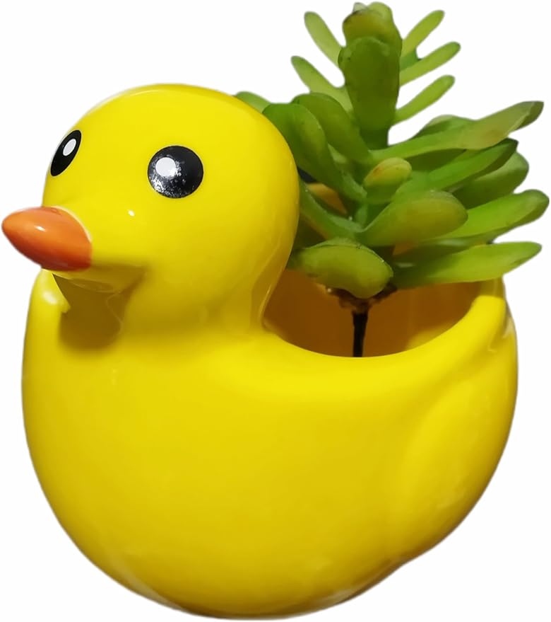 Cute Indoor Cartoon Animal Duck Shaped Ceramic Succulent Cactus Flower Plant Pots Planter with Drainage Hole - Plant Not Included (Medium)