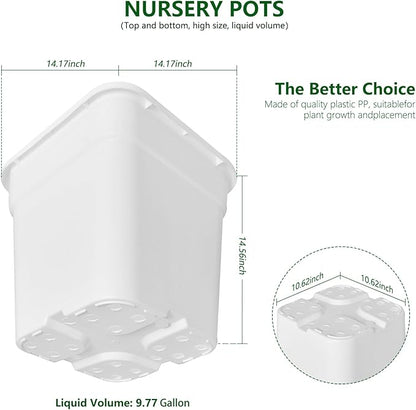 5-Pack 9.77 Gallon Square Planter Nursery Pots, Flower Plant Container Injection Molded Plastic Nursery Pot Gardening Pots for Indoor Outdoor Vegetables, Succulents, White